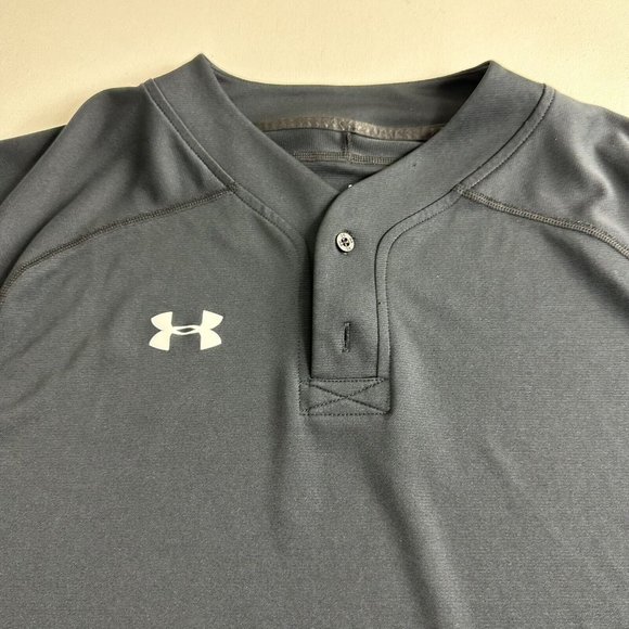 Under Armour UA HeatGear 2-Button Black Baseball Jersey Henley Mens Size‎ Medium - Picture 6 of 8